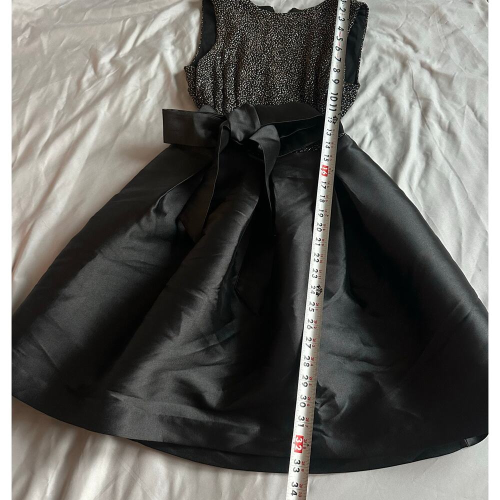 Sam Edelman Black/Metallic, Pocketed, Satin, Fit & Flare, Belted Party Dress- 4 - Picture 8 of 14